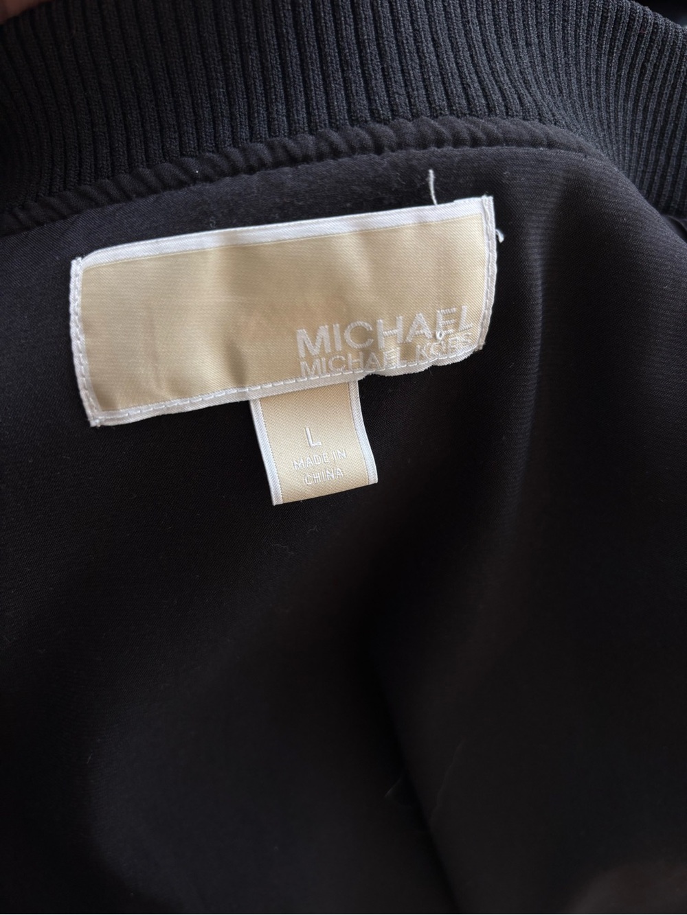 MICHAEL Michael Kors Black Silky Bomber Jacket Silver Zip L Y2K Fall - Picture 11 of 13